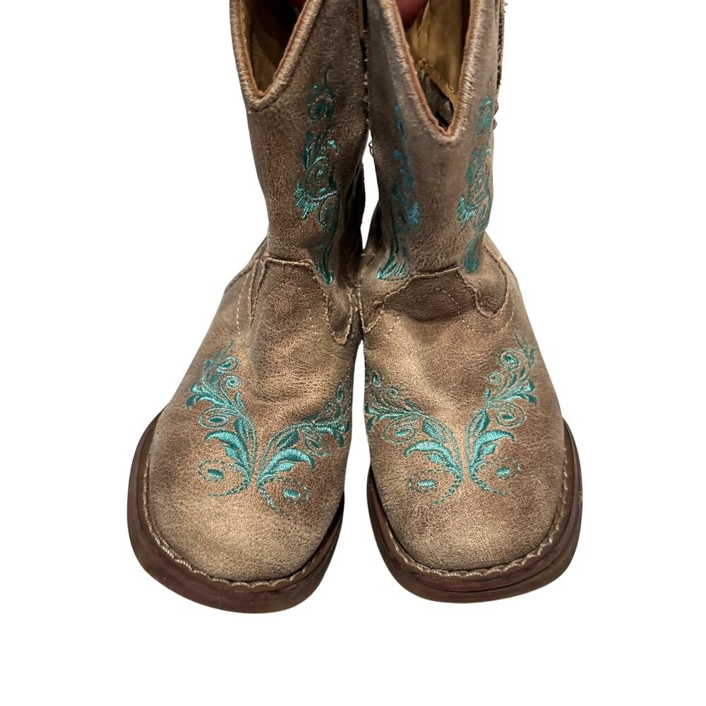 Roper Cowboy Boots Toddler Girl Size 6 Brown Turquoise Embroidered Western